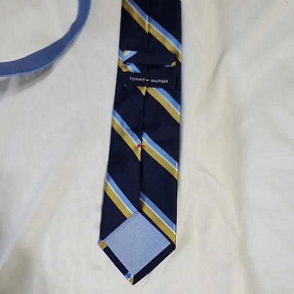 Tommy Hilfiger Blue and Yellow Silk Striped Tie - Picture 3 of 6
